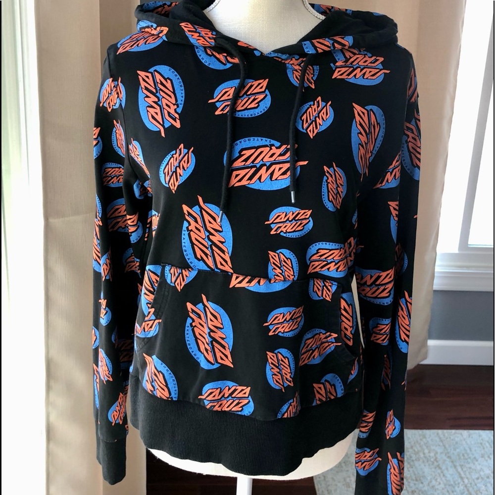 Women’s Black Santa Cruz Skateboard Pull Over Hoodie Size M